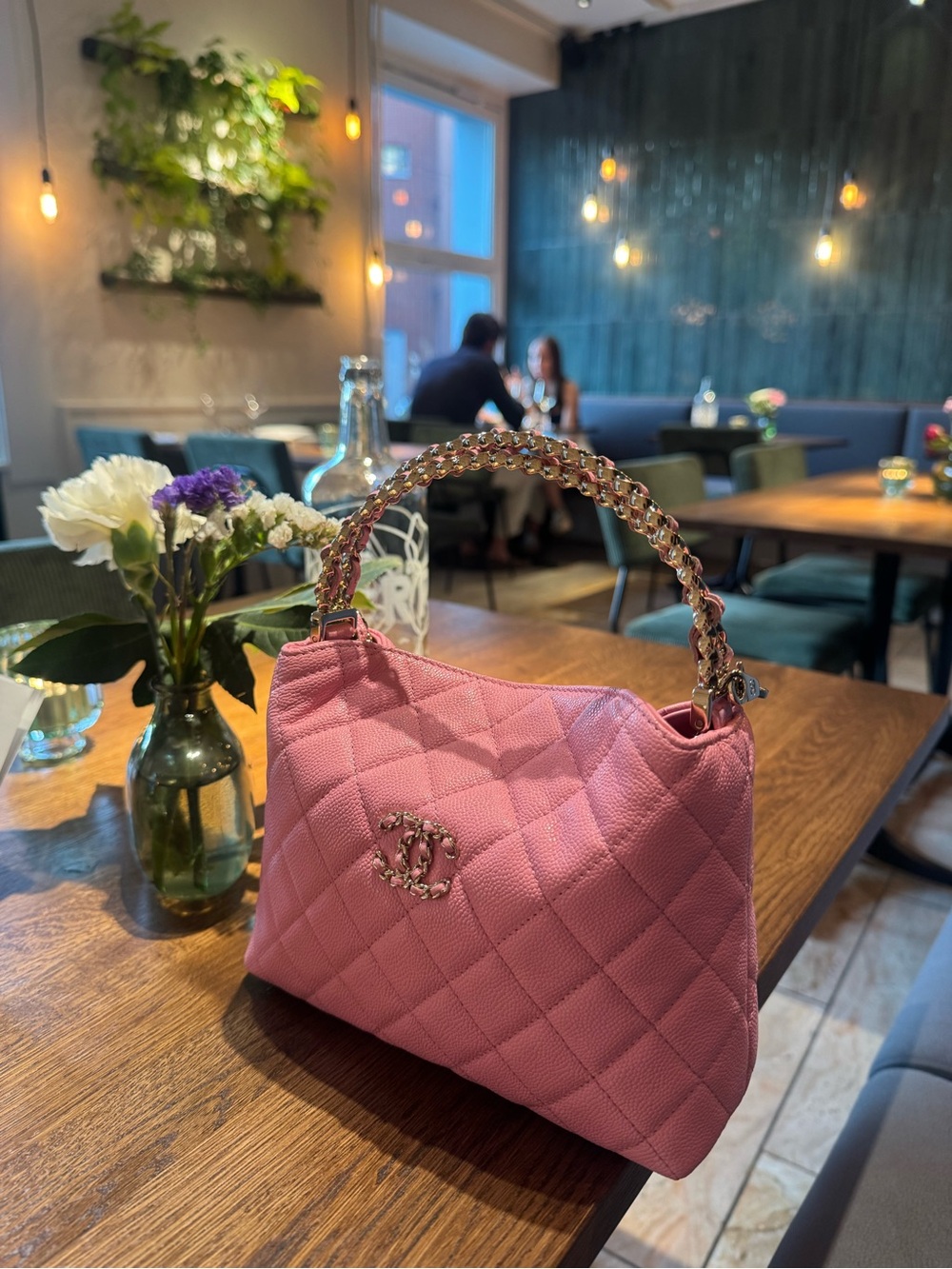 CHANEL Pink Quilted Shoulder Bag with Chain Top Handle